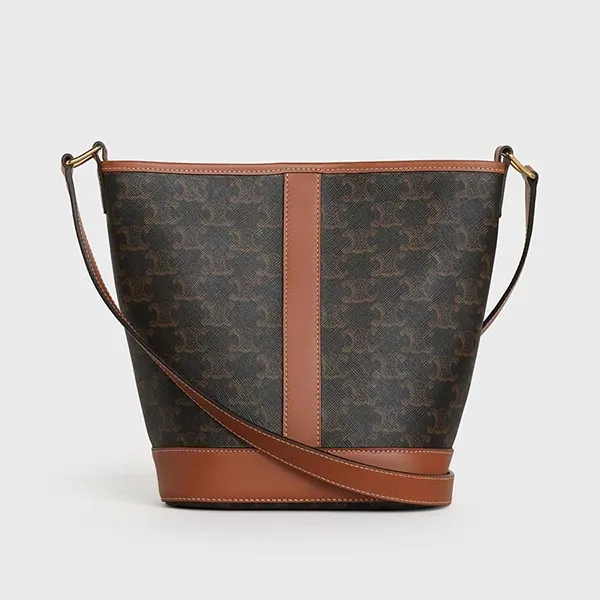 Túi Tote Nữ Celine Small Bucket In Triomphe Canvas And Calfskin Tan 191442CAS.04LU Màu Nâu Đen - Túi xách - Vua Hàng Hiệu