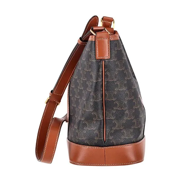 Túi Tote Nữ Celine Small Bucket In Triomphe Canvas And Calfskin Tan 191442CAS.04LU Màu Nâu Đen - Túi xách - Vua Hàng Hiệu