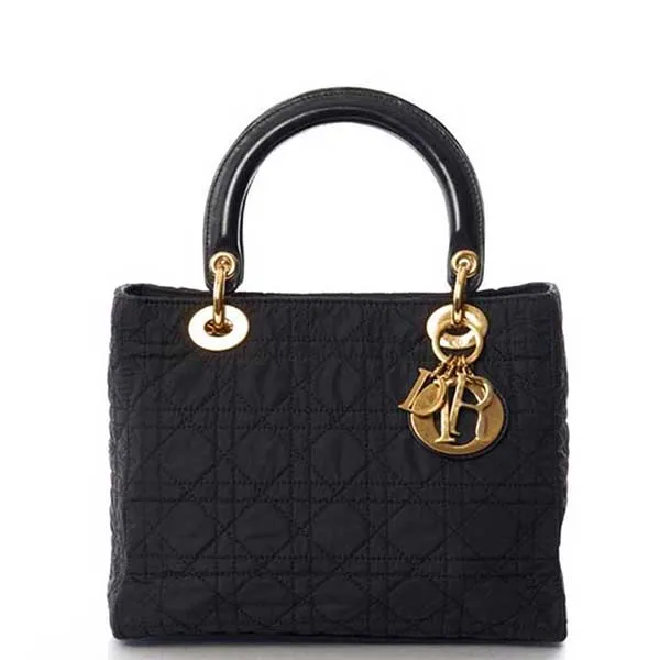 Túi Tote Nữ Christian Dior Lady Vintage Cannage Handbag Leather Black Màu Đen