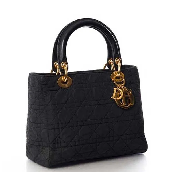 Túi Tote Nữ Christian Dior Lady Vintage Cannage Handbag Leather Black Màu Đen