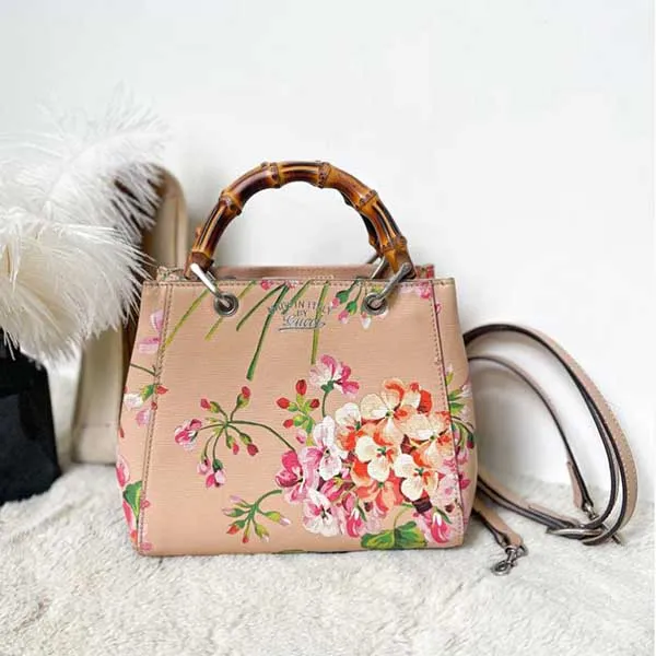 Túi Tote Nữ Gucci Pre-Owned Medium Blooms Bamboo Shopper Bag In Brown Màu Hồng Đào - Túi xách - Vua Hàng Hiệu