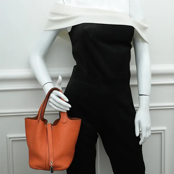Túi Tote Nữ Hermès Orange Picotin Lock 18 Bag Màu Cam