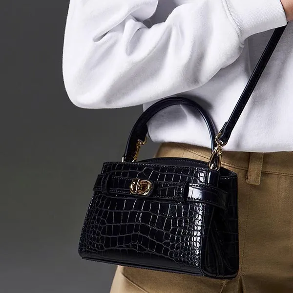 Túi Xách Nữ Charles & Keith CNK Aubrielle Croc-Effect Top Handle Bag Black 50270880-1 Màu Đen