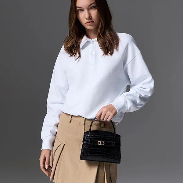 Túi Xách Nữ Charles & Keith CNK Aubrielle Croc-Effect Top Handle Bag Black 50270880-1 Màu Đen