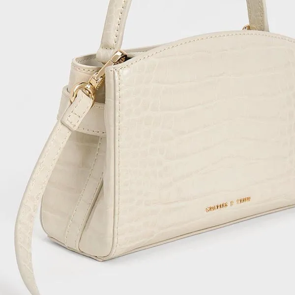 Túi Xách Nữ Charles & Keith CNK Aubrielle Croc-Effect Top Handle Bag Ivory CK2-50270880-1 Màu Trắng Ngà