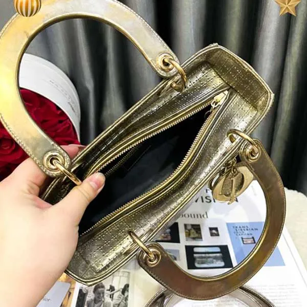 Túi Xách Nữ Christian Dior Lady Medium Gold Metallic Calfskin Bag Màu Vàng Đồng - Túi xách - Vua Hàng Hiệu