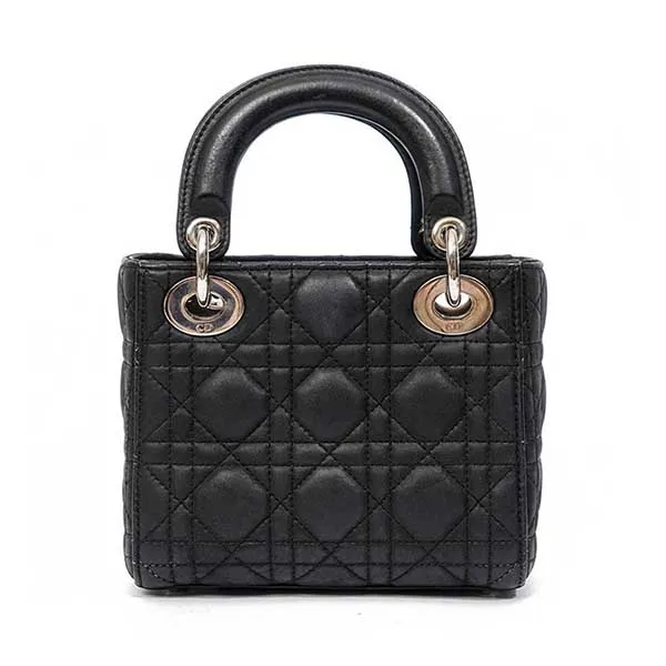 Túi Xách Nữ Christian Dior Lady Mini Bag Metallic Leather Black White Buckle Màu Đen