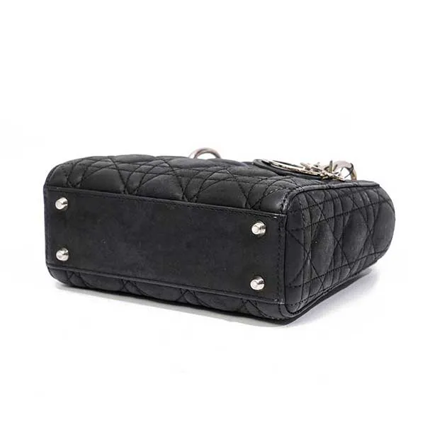 Túi Xách Nữ Christian Dior Lady Mini Bag Metallic Leather Black White Buckle Màu Đen