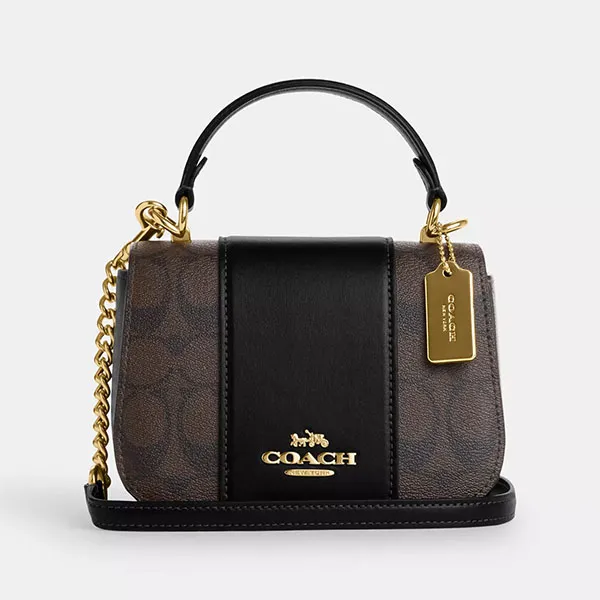 Túi Xách Nữ Coach Lysa Top Handle In Signature Canvas CO965 Màu Nâu Đen