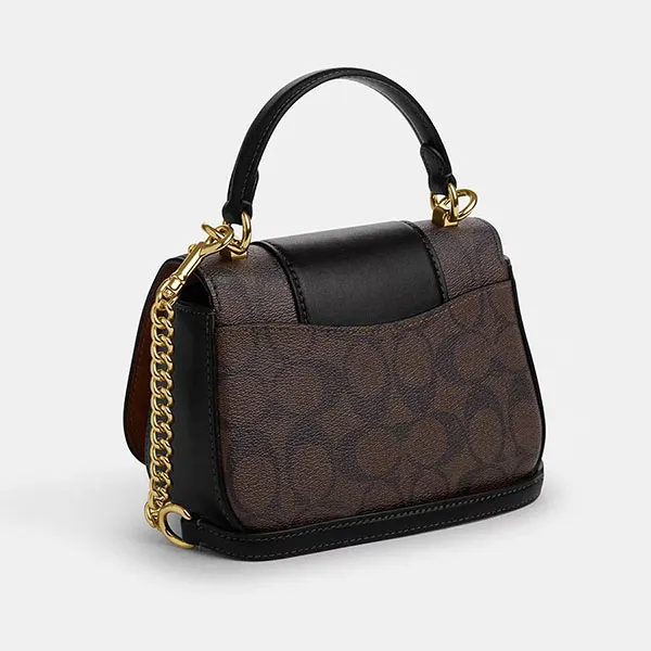 Túi Xách Nữ Coach Lysa Top Handle In Signature Canvas CO965 Màu Nâu Đen