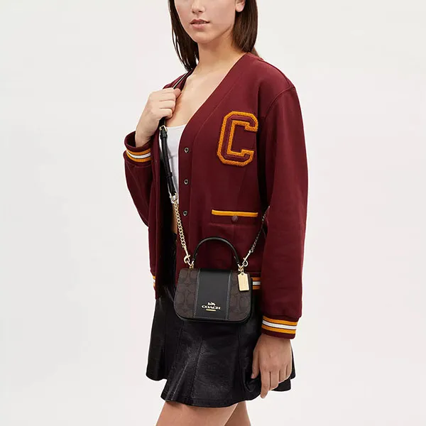 Túi Xách Nữ Coach Lysa Top Handle In Signature Canvas CO965 Màu Nâu Đen