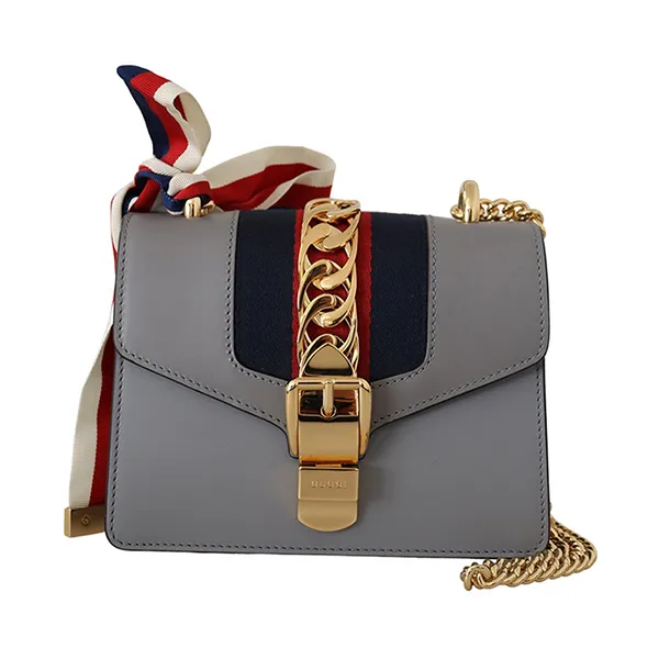 Túi Xách Nữ Gucci Grey Calf Leather Sylvie Chain Mini Shoulder Bag Màu Xám - Túi xách - Vua Hàng Hiệu