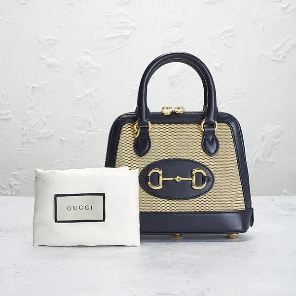 Túi Xách Tay Nữ Gucci Horsebit Handbag Canvas Màu Be Đen - Túi xách - Vua Hàng Hiệu