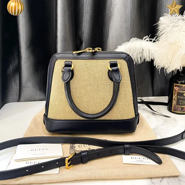 Túi Xách Tay Nữ Gucci Horsebit Handbag Canvas Màu Be Đen - Túi xách - Vua Hàng Hiệu