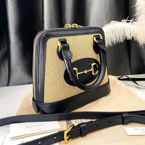 Túi Xách Tay Nữ Gucci Horsebit Handbag Canvas Màu Be Đen - Túi xách - Vua Hàng Hiệu
