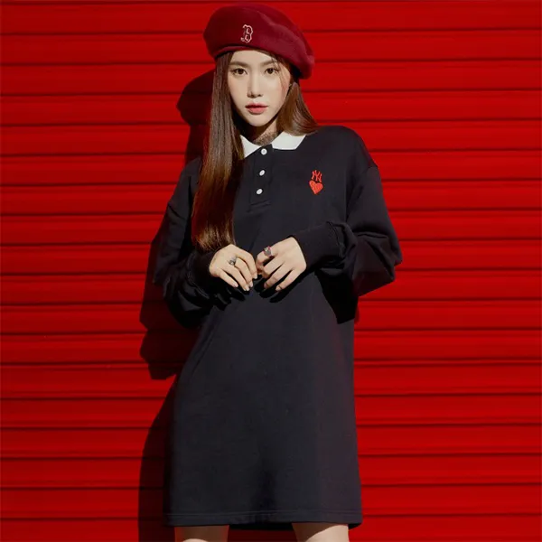 Váy Suông MLB Heart Collar One Piece New York Yankees 3FOPH0114-50BKS Màu Đen