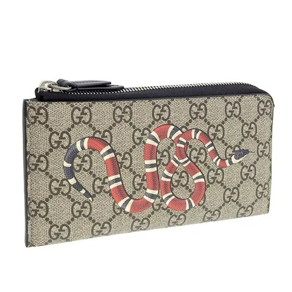 Ví Cầm Tay Nam Gucci GG Supreme Snake Zipper Long Wallet Màu Xám Đen - Túi xách - Vua Hàng Hiệu