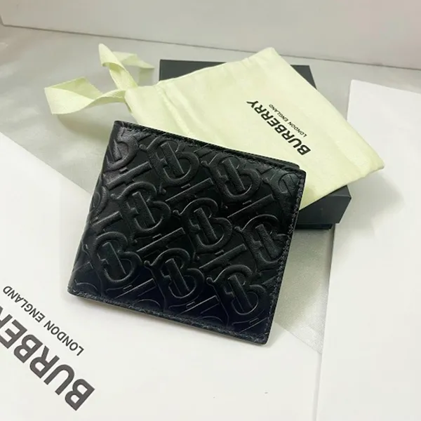 Ví Nam Burberry TB Leather Monogram Print Bifold Wallet Màu Đen - Túi xách - Vua Hàng Hiệu