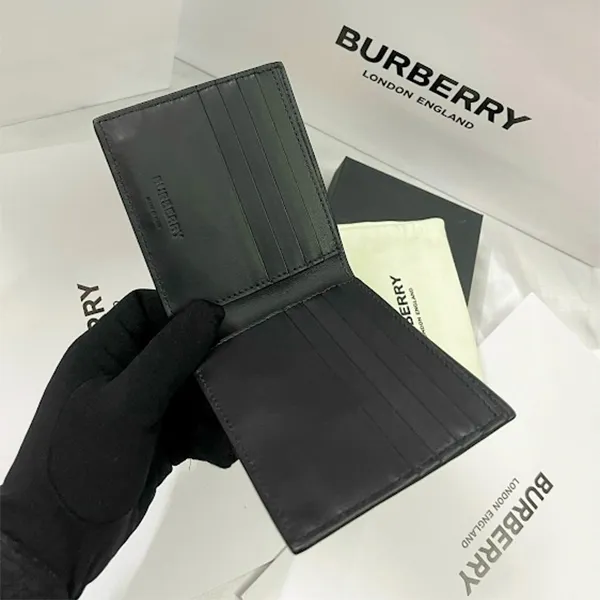 Ví Nam Burberry TB Leather Monogram Print Bifold Wallet Màu Đen - Túi xách - Vua Hàng Hiệu