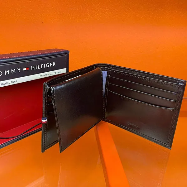 Ví Nam Tommy Hilfiger Men's Leather Credit Card Wallet Billfold Black 31HP220040 Màu Đen