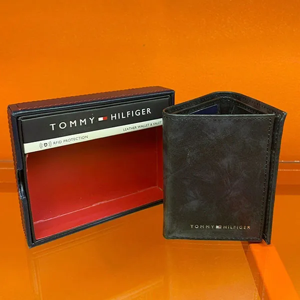 Ví Nam Tommy Hilfiger Men's Leather Trifold Wallet 31HP110044 Màu Xám Tro