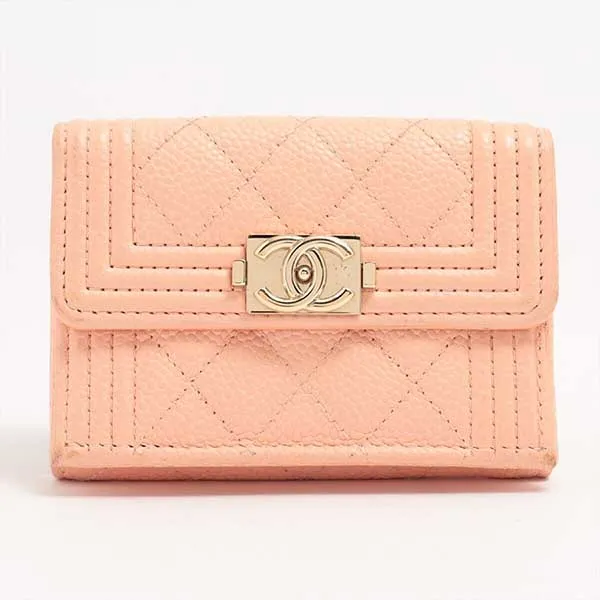 Ví Nữ Chanel Caviar Leather Boy Compact Wallet Pink Wallet Màu Hồng - Túi xách - Vua Hàng Hiệu
