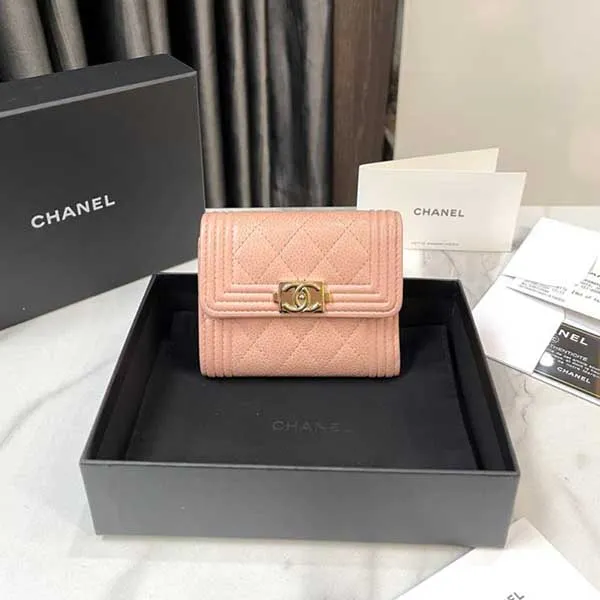 Ví Nữ Chanel Caviar Leather Boy Compact Wallet Pink Wallet Màu Hồng - Túi xách - Vua Hàng Hiệu