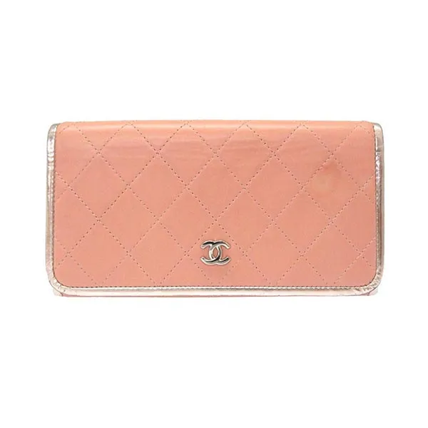 Ví Nữ Chanel Matrasse Leather Pink Silver Coco Mark Long Wallet Màu Hồng