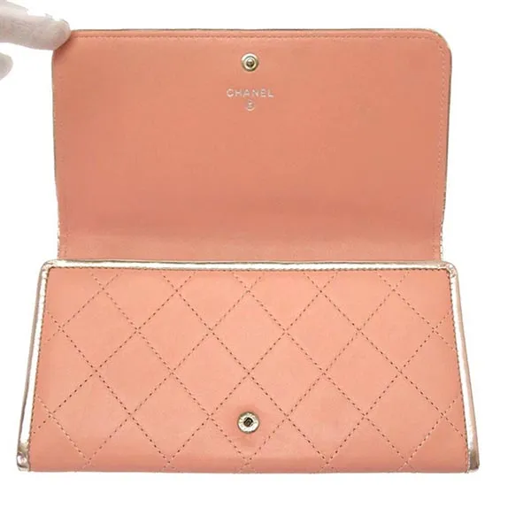 Ví Nữ Chanel Matrasse Leather Pink Silver Coco Mark Long Wallet Màu Hồng