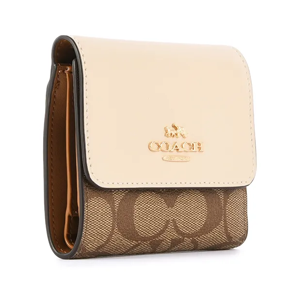 Ví Nữ Coach Trifold Wallet CE930 Màu Khaki/Trắng