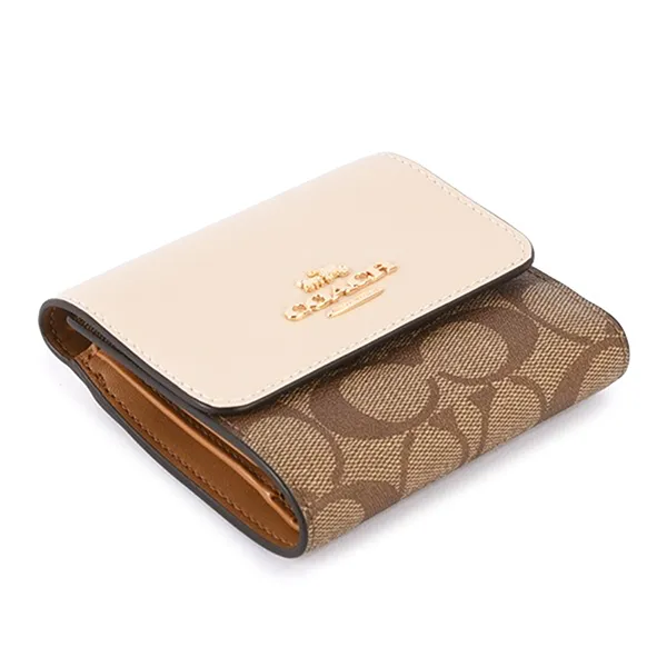 Ví Nữ Coach Trifold Wallet CE930 Màu Khaki/Trắng