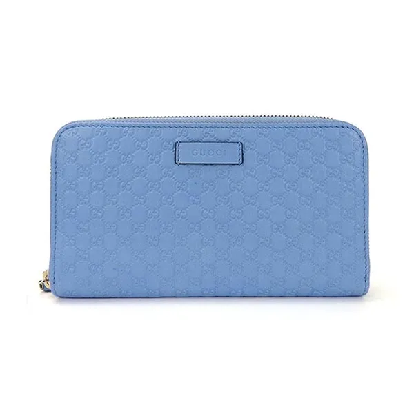 Ví Nữ Gucci GG Round Long Wallet 449391 Sima Micro Zip Around Leather Màu Xanh Blue