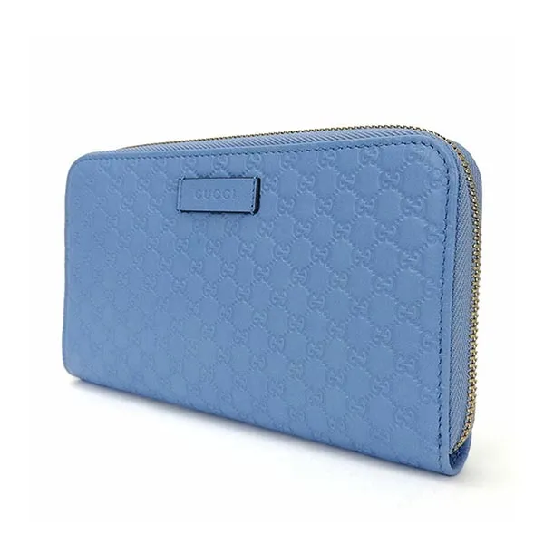 Ví Nữ Gucci GG Round Long Wallet 449391 Sima Micro Zip Around Leather Màu Xanh Blue