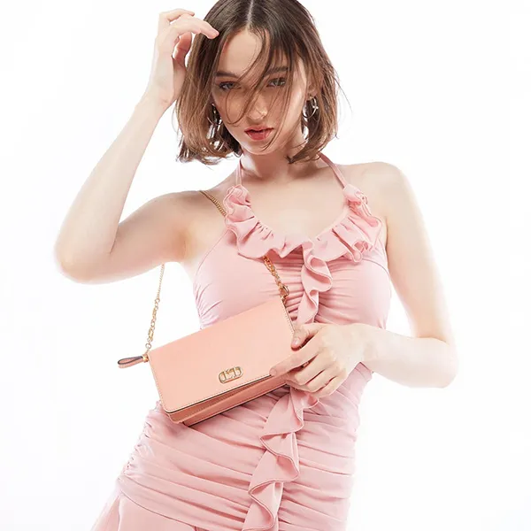 Ví Nữ Lyn Lynne Wallets On Chain LL24CWF002 Màu Hồng Cam