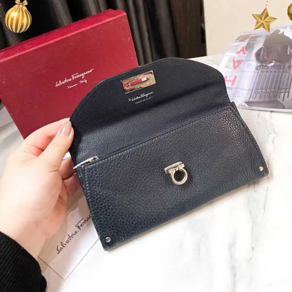 Ví Nữ Salvatore Ferragamo Leather Wallet Màu Xanh Đen - Túi xách - Vua Hàng Hiệu