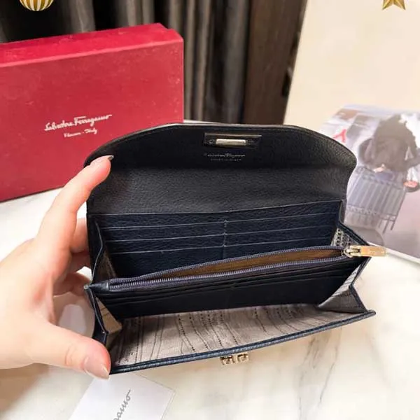 Ví Nữ Salvatore Ferragamo Leather Wallet Màu Xanh Đen - Túi xách - Vua Hàng Hiệu