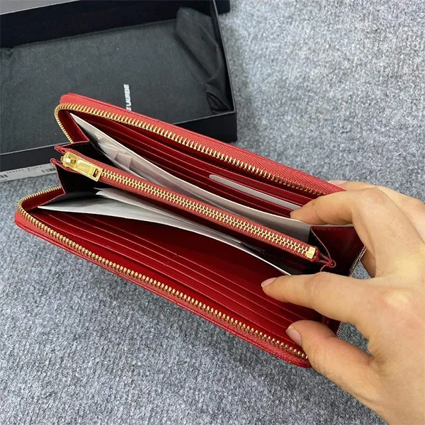 Ví Nữ Yves Saint Laurent YSL Red Leather Long Zipper Wallets 358094 BOW01 6805 Màu Đỏ - Túi xách - Vua Hàng Hiệu