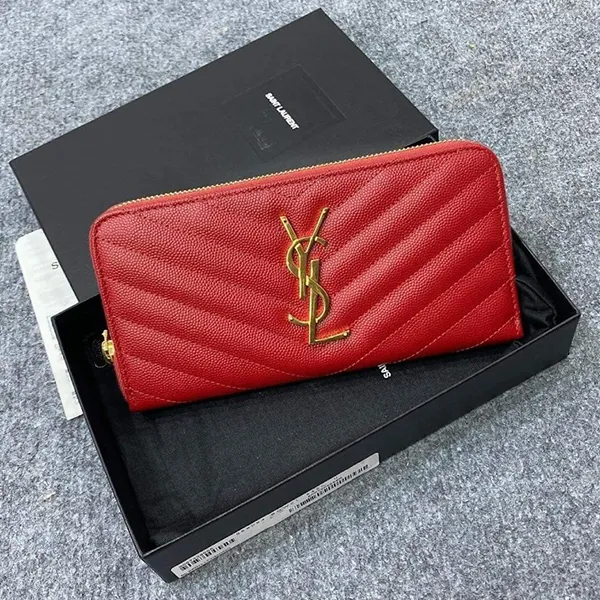 Ví Nữ Yves Saint Laurent YSL Red Leather Long Zipper Wallets 358094 BOW01 6805 Màu Đỏ - Túi xách - Vua Hàng Hiệu