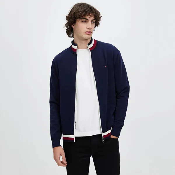 Áo Khoác Nam Tommy Hilfiger Mens Global Stripe Detail Zip Through Jacket Xanh Navy Size S - Thời trang - Vua Hàng Hiệu