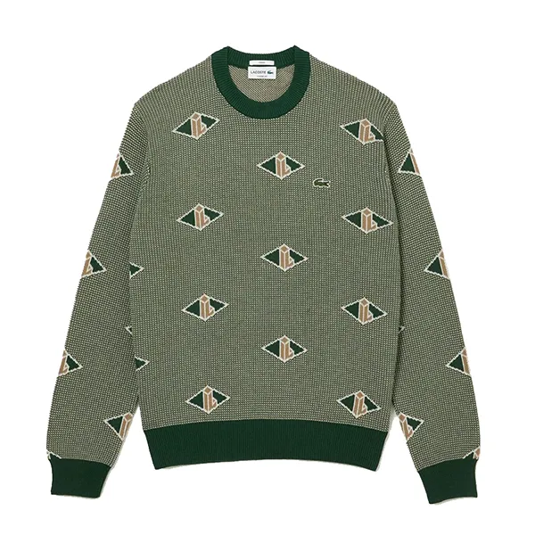 Áo Nỉ Sweater Lacoste Monogram Pattern Sweater AH0253 Màu Xanh Green Size 3 - 3