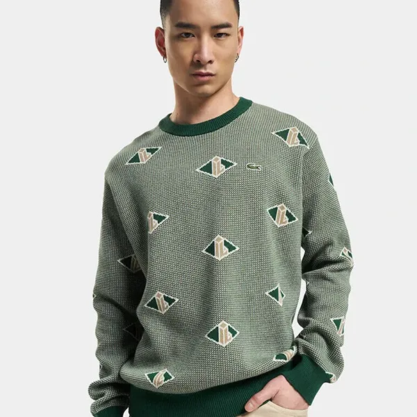 Áo Nỉ Sweater Lacoste Monogram Pattern Sweater AH0253 Màu Xanh Green Size 3 - 1