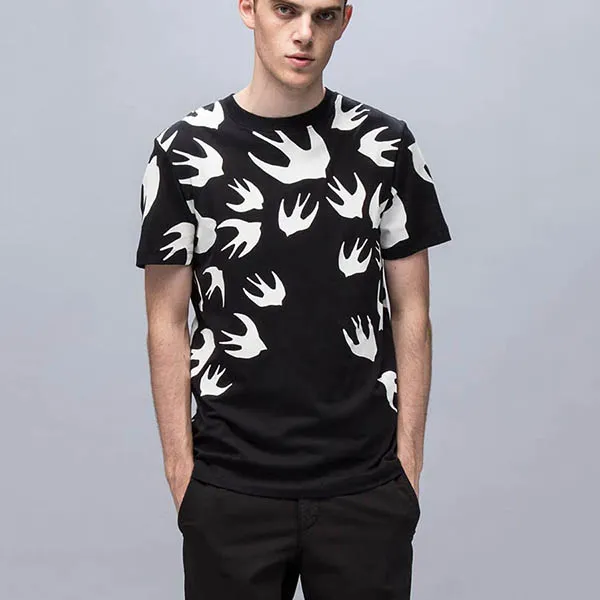 Áo Phông Nam Alexander McQueen Swallow Print 277605 Màu Đen Trắng Size S