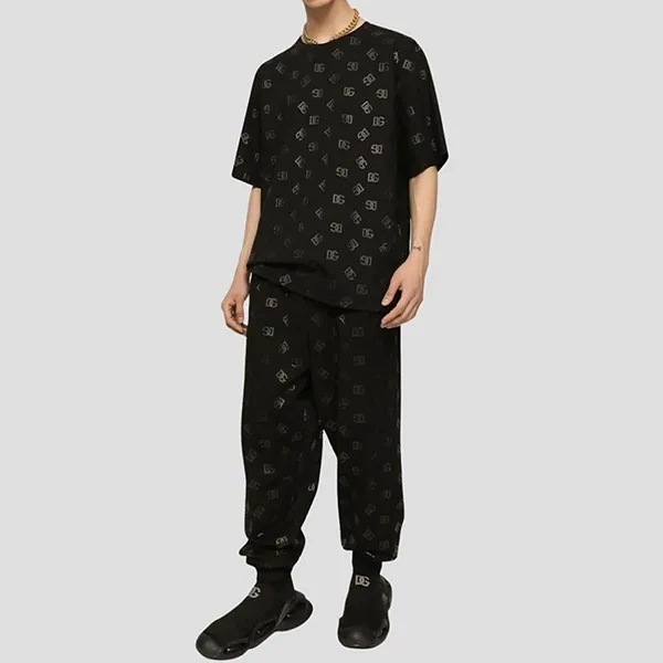 Áo Phông Nam Dolce & Gabbana D&G Black With Monogram Tshirt G8PO1T FUGK4 HNVAN Màu Đen Họa Tiết Size 44