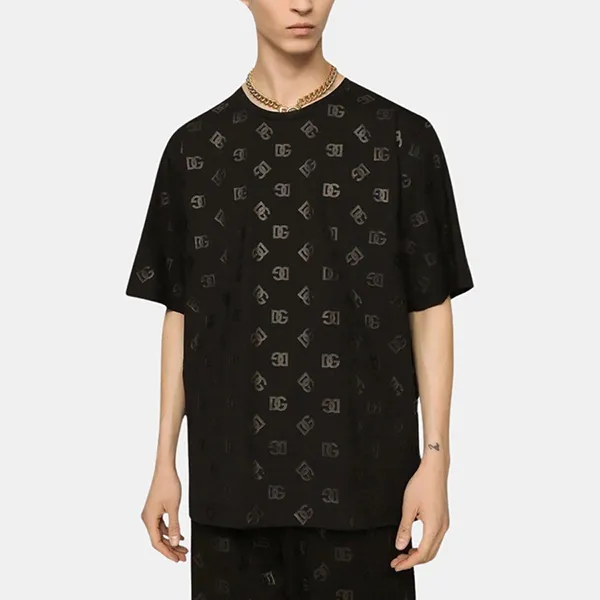 Áo Phông Nam Dolce & Gabbana D&G Black With Monogram Tshirt G8PO1T FUGK4 HNVAN Màu Đen Họa Tiết Size 44
