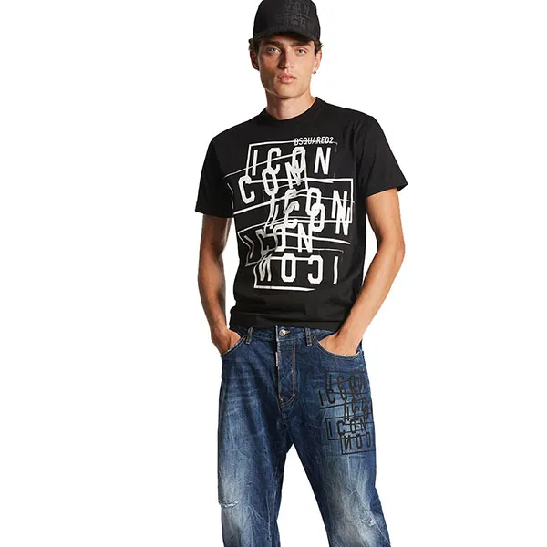 Áo Phông Nam Dsquared2 Icon Stamps Cool Fit TShirt S79GC0087S23009900 Màu Đen Size M