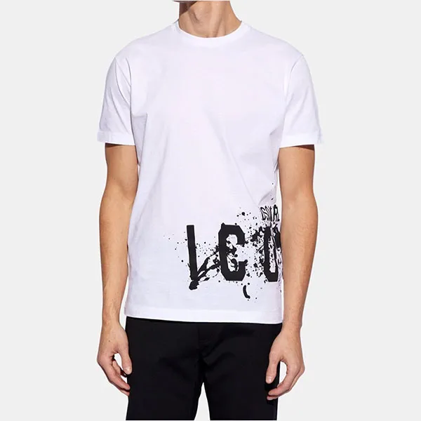Áo Phông Nam Dsquared2 ICON Printed S79GC0086 Tshrit Màu Trắng Size XL