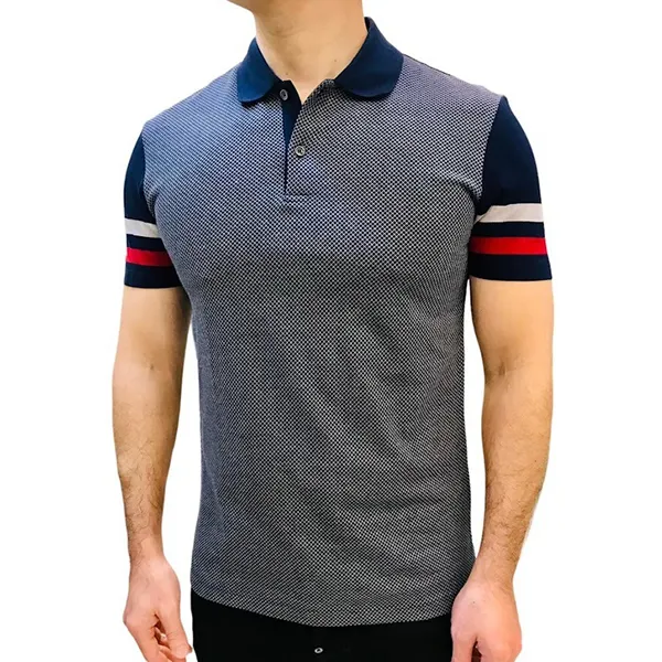 Áo Polo Nam Gucci Colorblock Pattern Collar Polo Shirt 283090 Màu Xanh Xám Size M