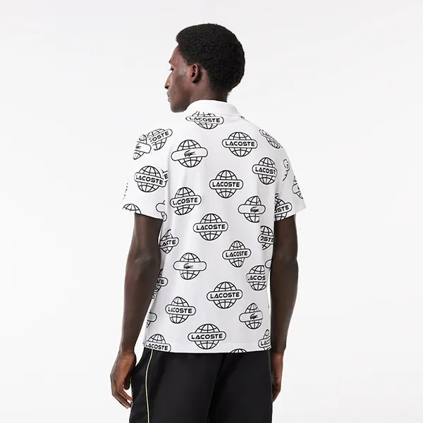 Áo Polo Nam Lacoste Men's Globe Print Movement PH1175 51 AU8 Màu Trắng Họa Tiết Size S