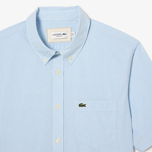 Áo Sơ Mi Cộc Tay Nam Lacoste Men's Regular Fit Gingham Check Shirt CH2879-51 F6Z Màu Xanh Kẻ Size 38 - Thời trang - Vua Hàng Hiệu