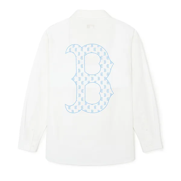 Áo Sơ Mi MLB Monogram Big Lux Boston Red Sox 3AWSM0341-43IVS Màu Trắng Size M